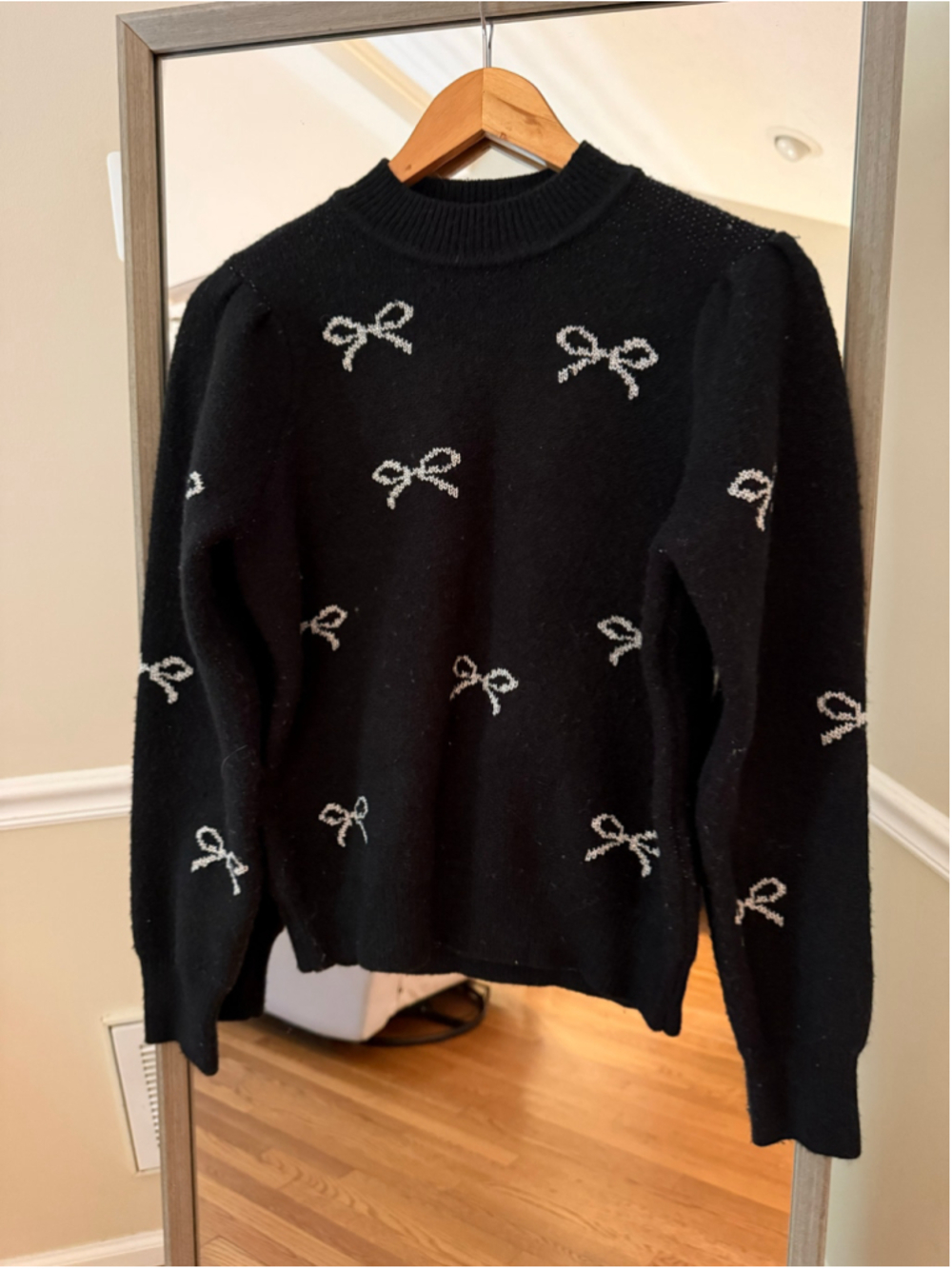 Women's Nanette Lepore Bow Print Sweater, Size S, Black and Silver